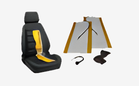 A car seat with the seat covers removed.